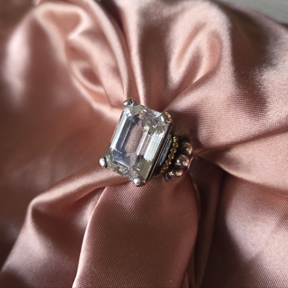 LAGOS Caviar Signature Ring Glacier Very Large Emerald Cut White Topaz Ring 18k - Picture 4 of 12